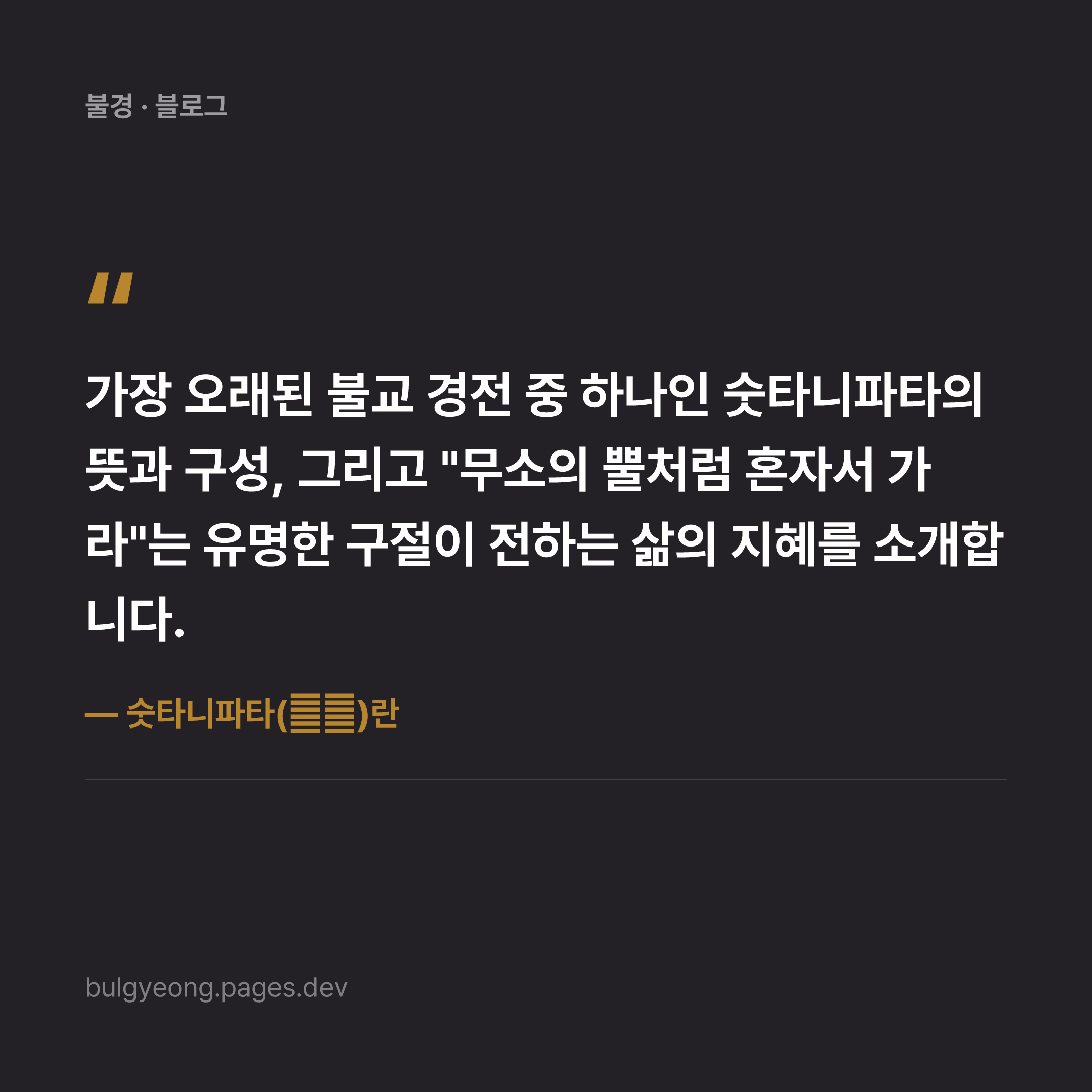 숫타니파타(經集)란 — 초기경전이 전하는 코뿔소의 지혜